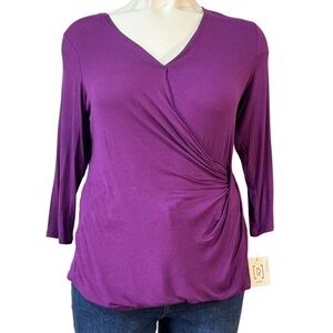 Relativity Purple Faux-Wrap 3/4 Sleeve Tunic